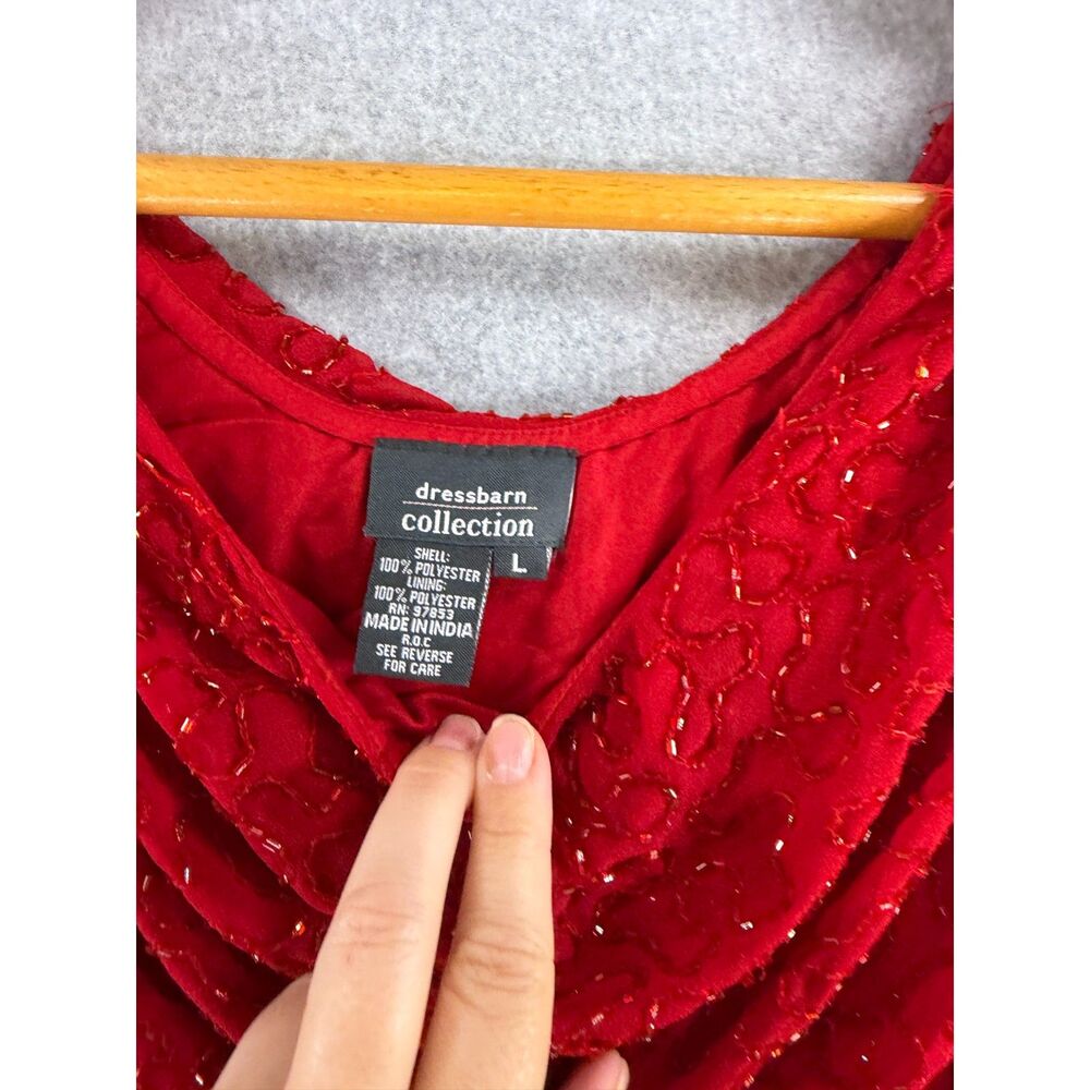 Dressbarn Collection Red Beaded Cowl Neck Sleeveless Evening Top L 3531 - Picture 2 of 6